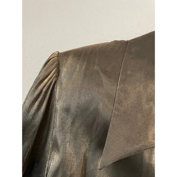 Vintage Conrad C Womens Top 10 Petite Green Shimmer Cropped Tie Front Rave 90s - Picture 2 of 7